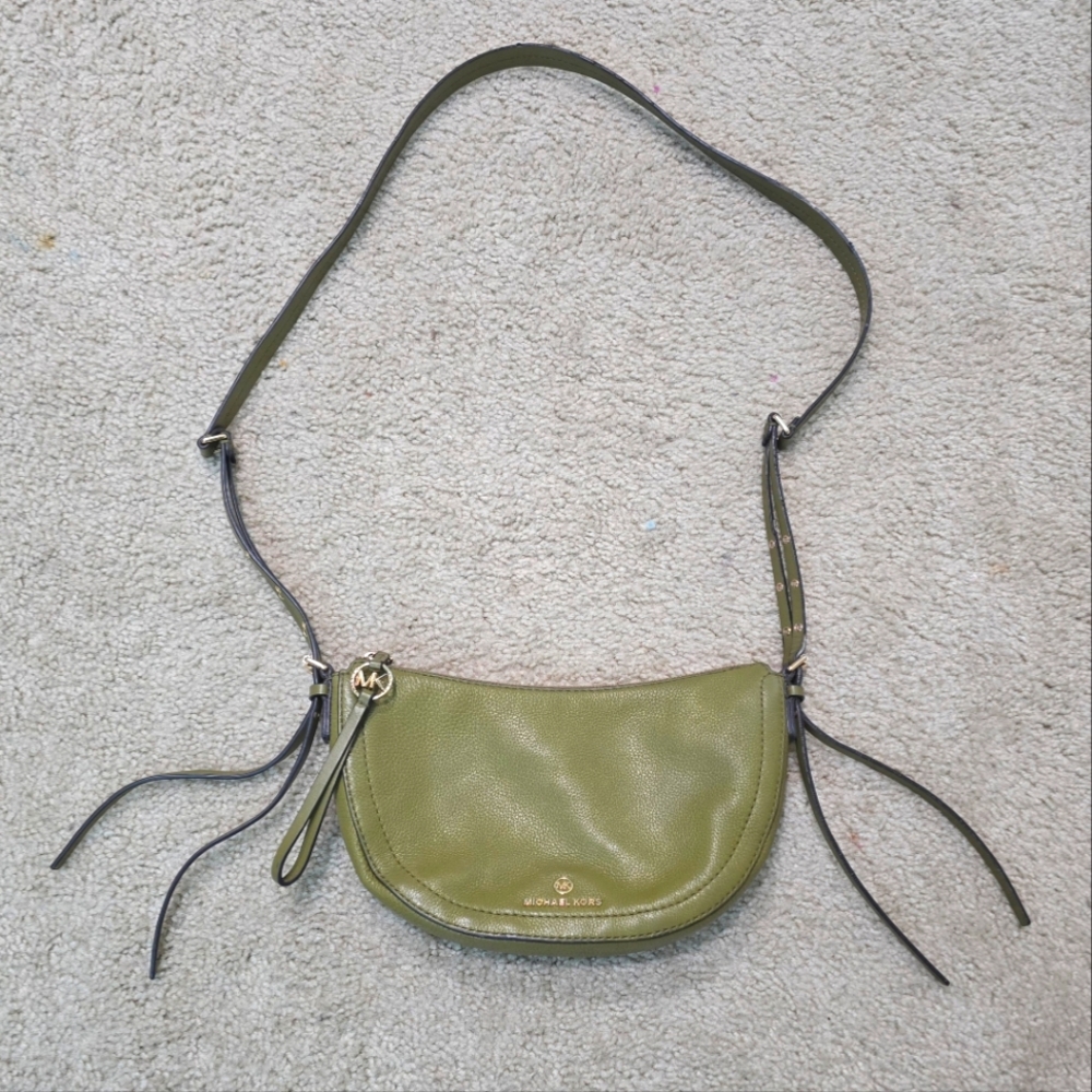 Michael Kors Olive Green Leather Crossbody Bag